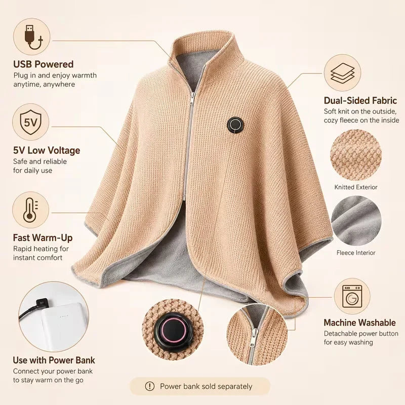 🍂 Thanksgiving & Black Friday Sale — 75% OFF! Portable Heated Blanket Shawl — Cozy Warmth for Mom & Dad