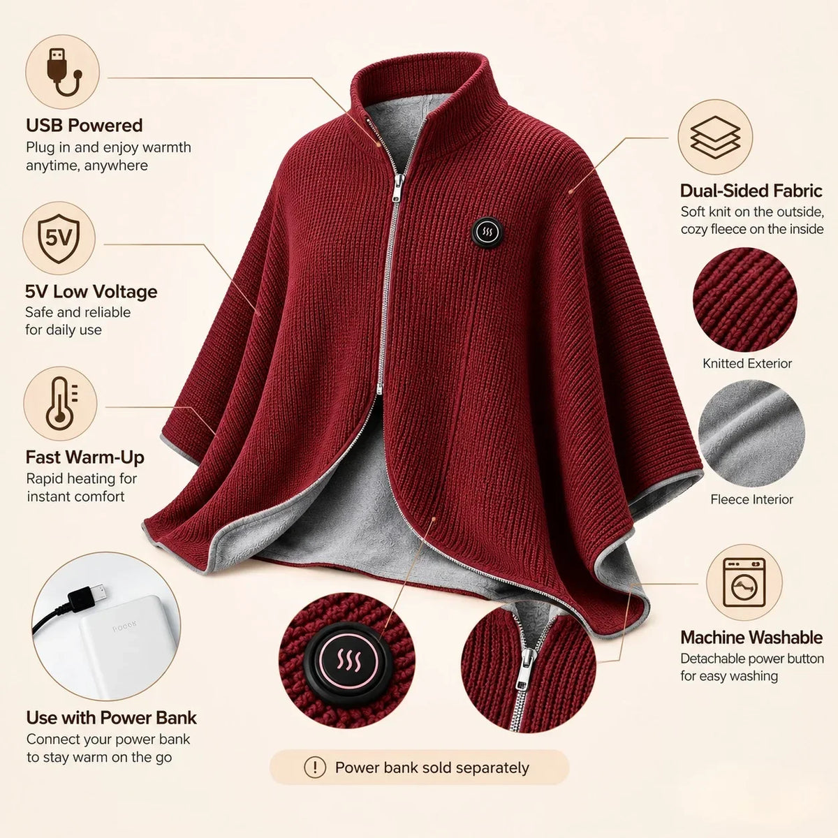 🍂 Thanksgiving & Black Friday Sale — 75% OFF! Portable Heated Blanket Shawl — Cozy Warmth for Mom & Dad