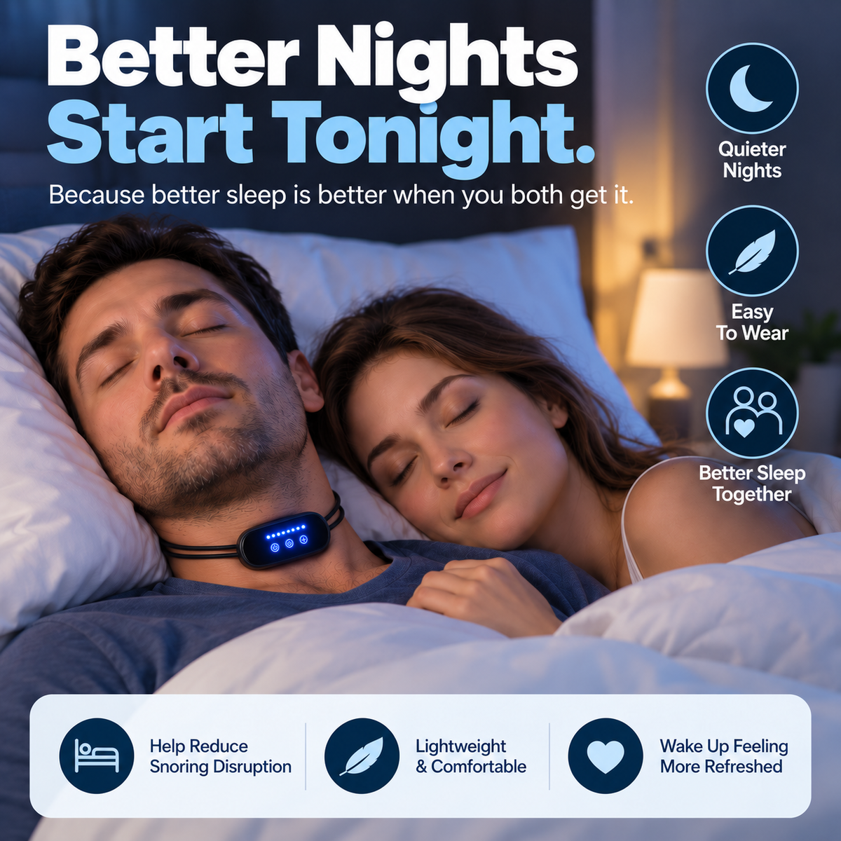 🌙 Wearable Anti-Snoring Neck Device – Better Sleep for Both of You