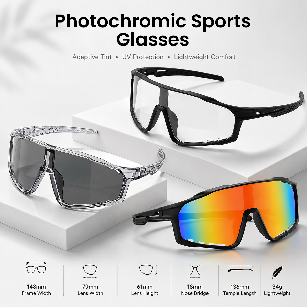 Photochromic UV Protection Sports Sunglasses
